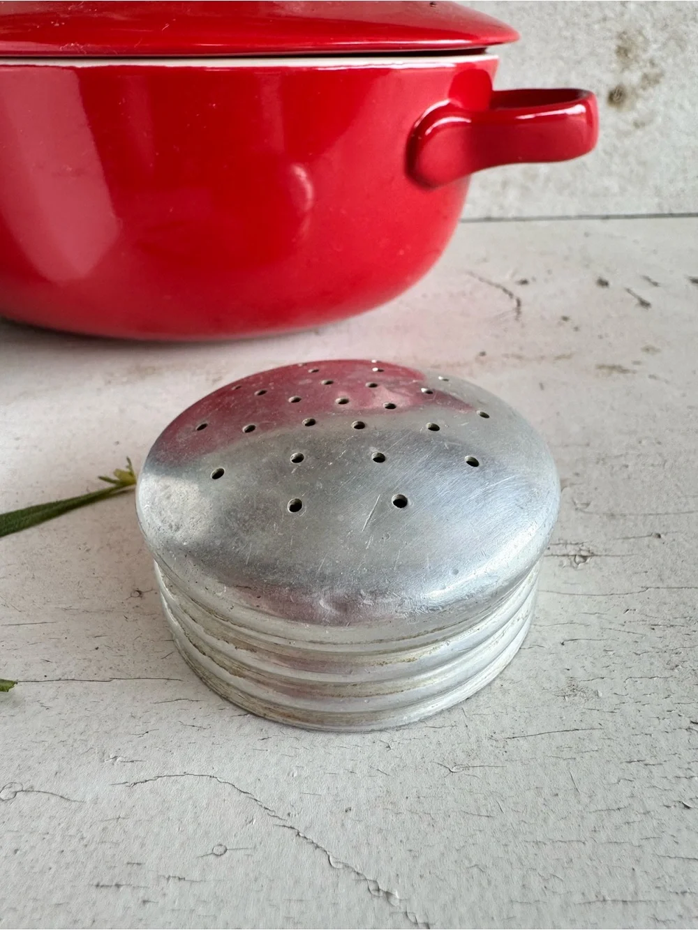 Vintage Hazel-Atlas White Milk Glass Pepper Shaker w/Aluminum Lid